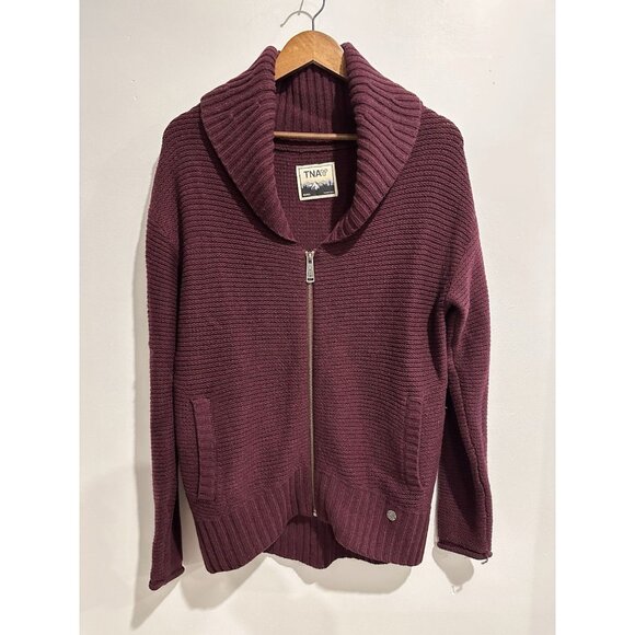 TNA Vintage Telluride Burgundy 100% Wool Zip Up Sweater Size Small - Picture 1 of 4